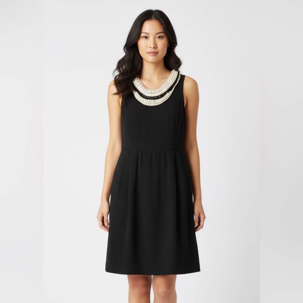 PHILIP LIM 3.1 BLACK 100% SILK DRESS WITH JEWEL BIB OVERSIZED FIT LOOSE‎ PARTY